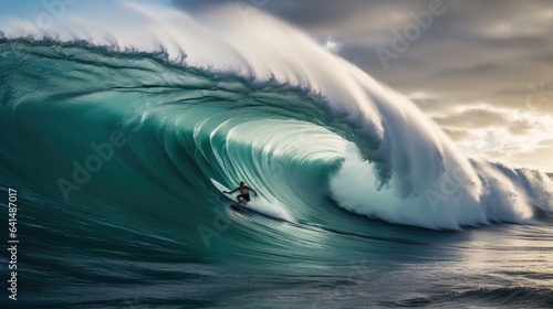 a person surfing in a large wave