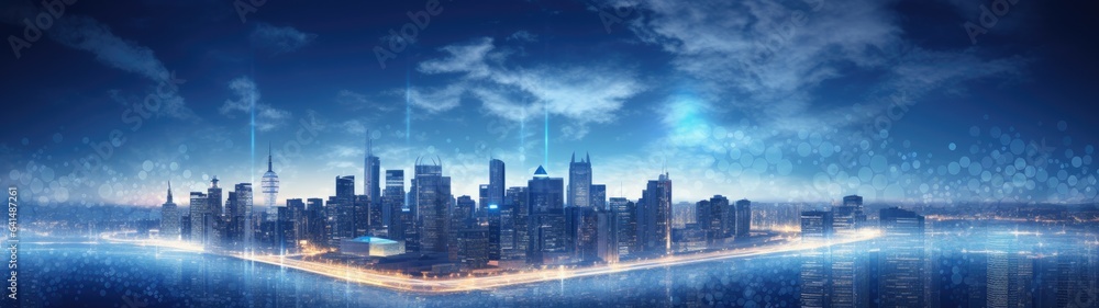 Fototapeta premium a city skyline with lights and a river