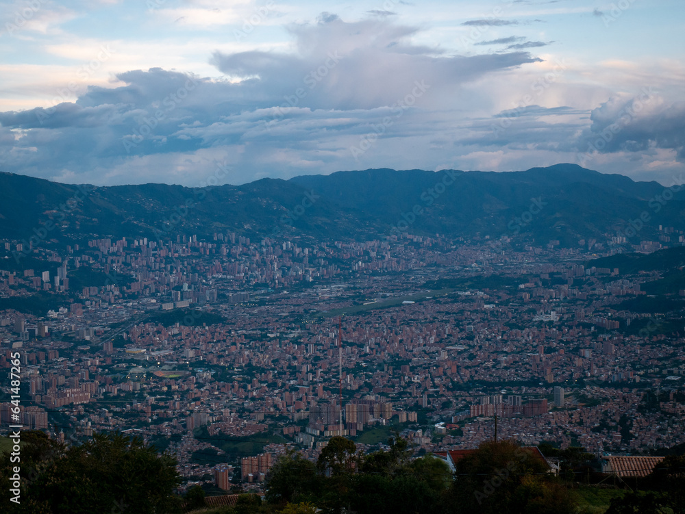 Cityscape of Medellin, Colombia with a Cloudy Sky