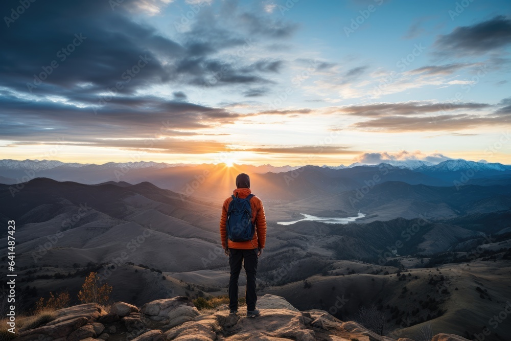 a person standing on a rock looking at the sun a person standing on a rock looking at the sun