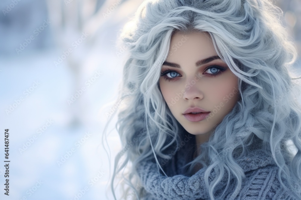 a woman with long white hair and a scarf a woman with long white hair and a scarf