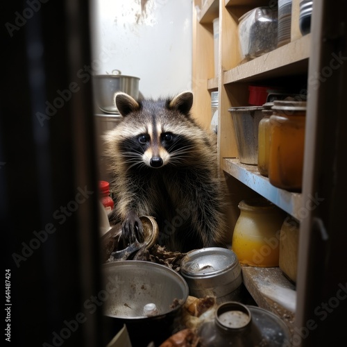 a raccoon in a pantry