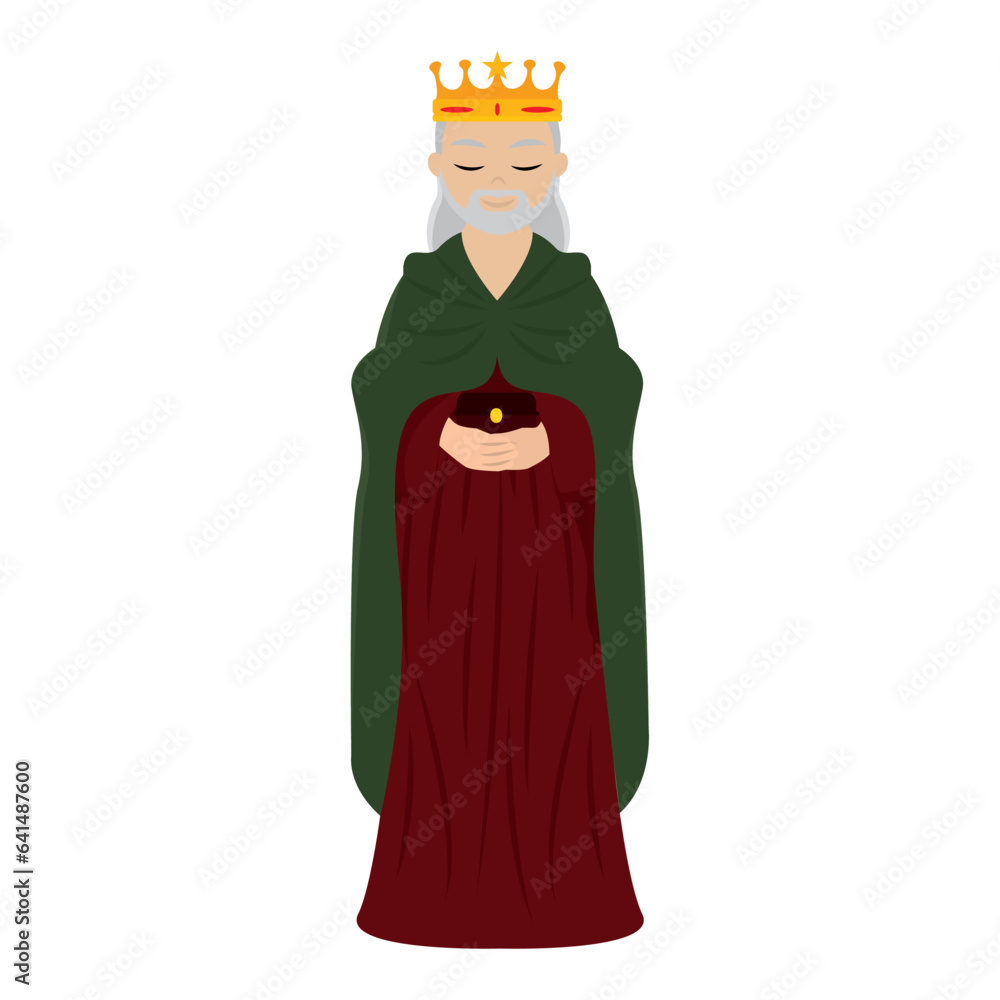 Isolated colored wise man character christmas manger Vector