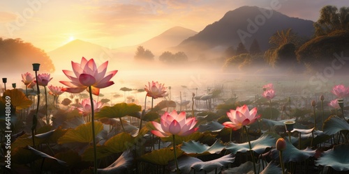 Fototapeta Naklejka Na Ścianę i Meble -  a pink flowers on a lake