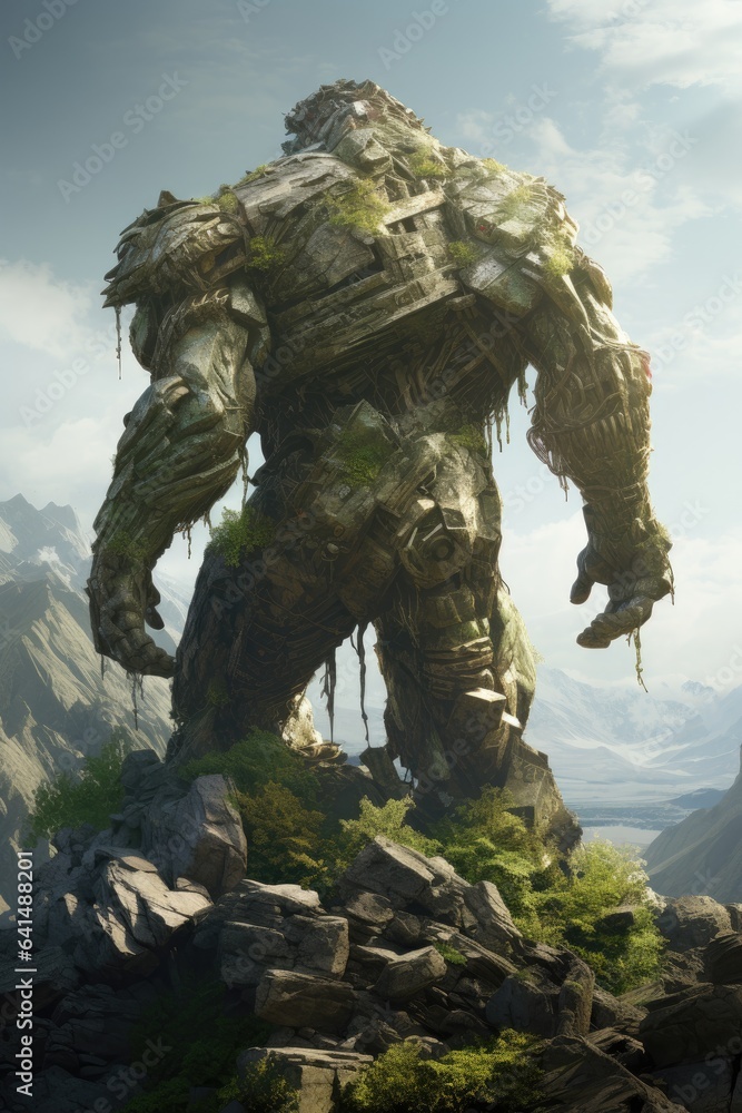a large stone monster with plants on it a large stone monster with plants on it