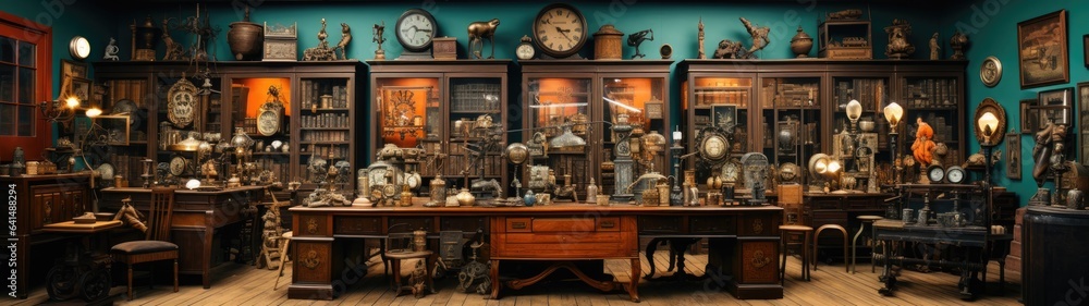 a large display of antique objects