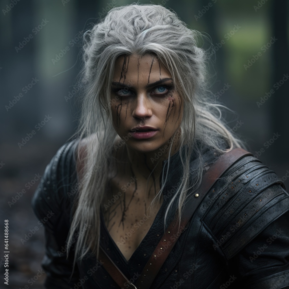 a woman with white hair and black eyes a woman with white hair and black eyes