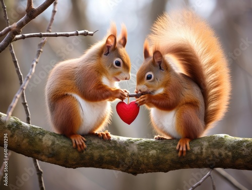 two squirrels holding a heart