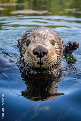 a sea otter swimming in water