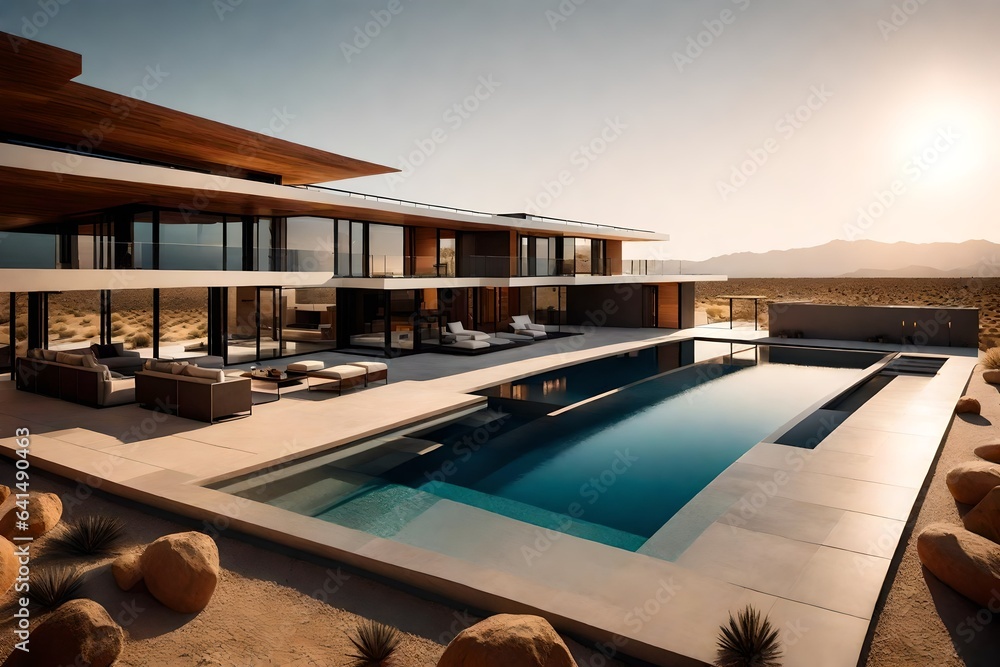 Fototapeta premium Shape an architectural marvel within the desert's heart, seamlessly integrating modern living with the vast landscapes