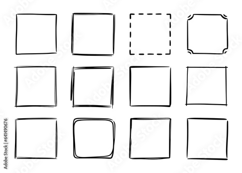 Hand drawn sketch frame vector. Simple doodle rectangle pencil frame border shape. Hand drawn doodle scribble border element for text quote template. Pencil brush stroke style. Vector illustration