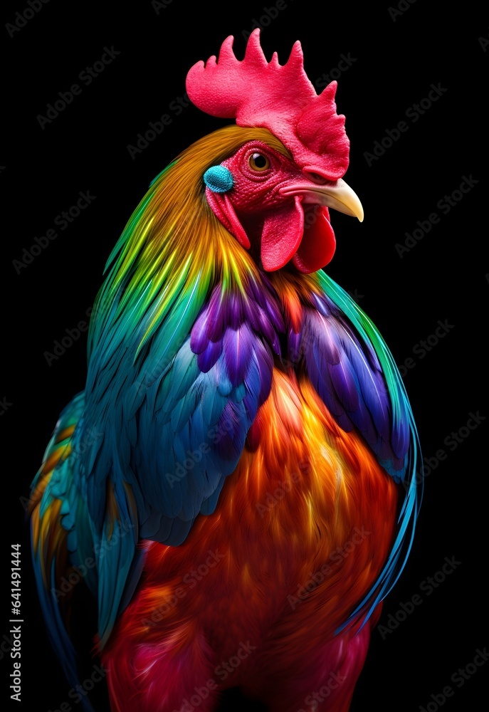 Pportrayal of a cockerel, with bold colors and clean lines that capture its vibrant nature.
