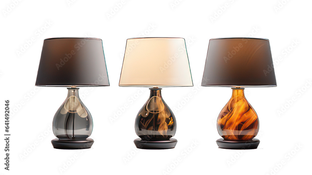 Three stylish table lamps isolated on white created with Generative AI