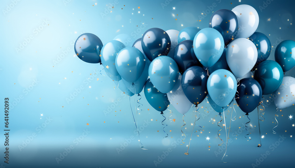 blue balloons with sparkles isolated in blue background with copy space blue balloons with sparkles isolated in blue background with copy space