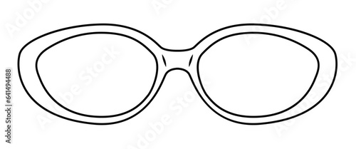 Almond frame glasses fashion accessory illustration. Sunglass front view for Men, women, unisex silhouette style, flat rim spectacles eyeglasses with lens sketch style outline isolated on white