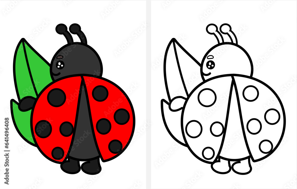 Cute cartoon ladybug coloring page for kids. Stock Vector | Adobe Stock