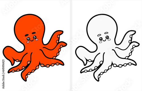 Cute cartoon octopus coloring page for kids. 