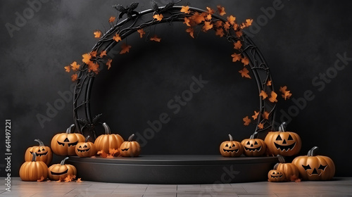 Halloween podium background black vibe stage pumpkin night event elemants