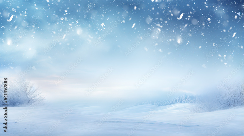 Winter background of snow forest. Fir trees covered with snow on frosty morning. Beautiful winter.Winter background with snowflakes. Snowfall banner for Christmas and New Year design