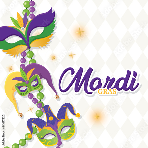 Colored mardi gras poster with different masks Vector