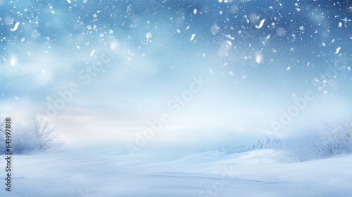 Winter background of snow forest. Fir trees covered with snow on frosty morning. Beautiful winter.Winter background with snowflakes. Snowfall banner for Christmas and New Year design © britaseifert