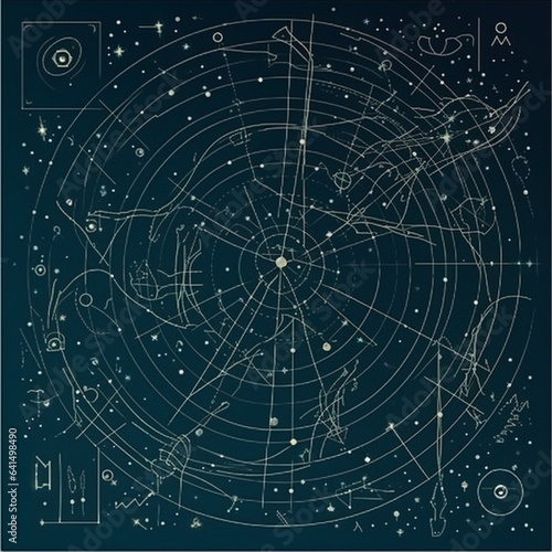 astrology constellations circle map graphic style with zodiac sign