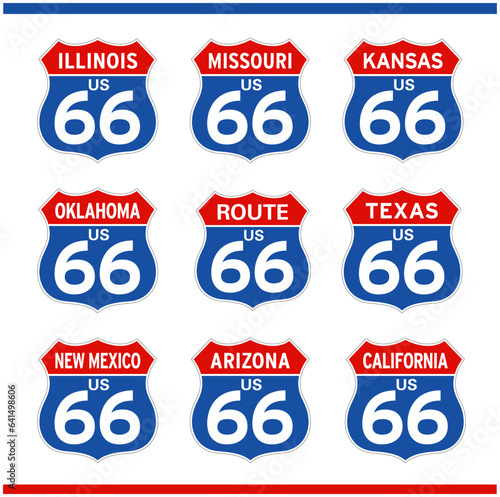 ROUTE66 ルート66 8州の標識 カラー