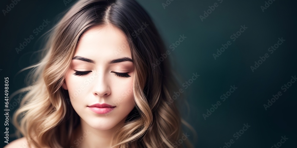 Naklejka premium A young woman with beautiful hair, generative AI