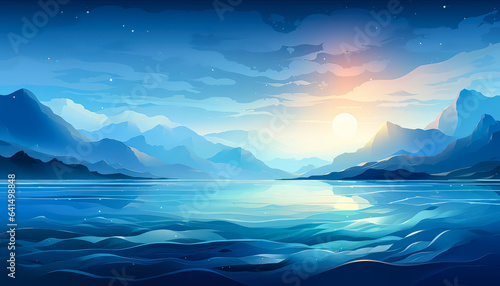 painting abstract background of mountains and sea scape in early morning, banner background