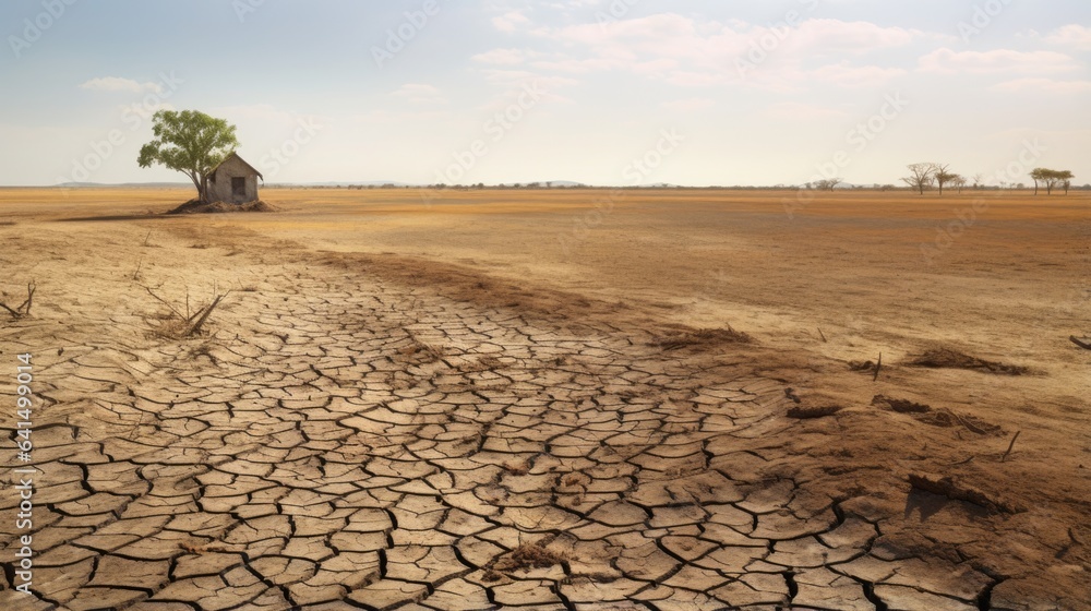 drought-affected farm, signifying climate change's impact on food security generative ai