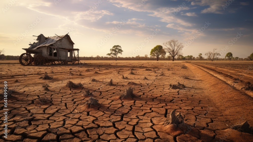 drought-affected farm, signifying climate change's impact on food security generative ai