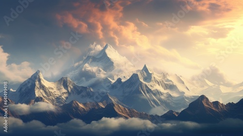 mountain range with receding snow caps, signifying the effect of global warming generative ai