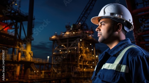 petroleum engineer inspecting an oil rig generative ai