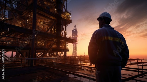petroleum engineer inspecting an oil rig generative ai © ThisDesign