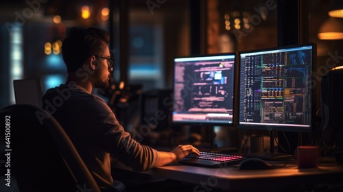 software engineer coding at a computer workstation generative ai