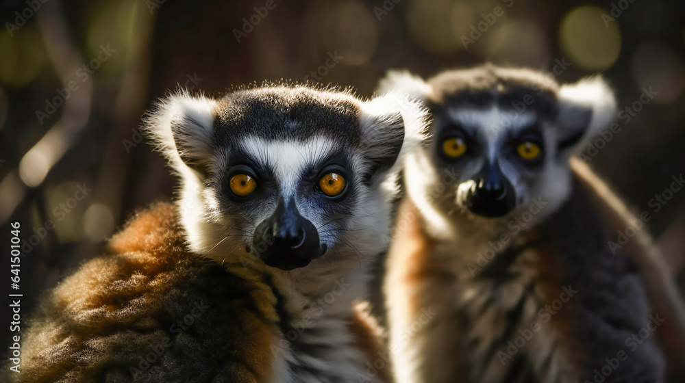 Obraz premium Curious Lemur Family Investigating Their Surroundings.