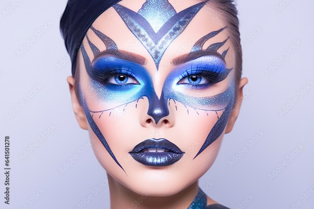 Dramatic Blue Eyeshadow Elegance.  Futuristic Glamour with Bold Blue