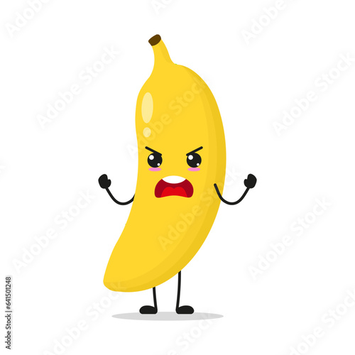 Cute furious banana character. Temperament fruit cartoon emoticon in flat style. food vector illustration