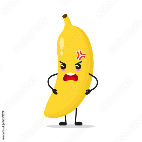 Cute angry banana character. Funny mad fruit cartoon emoticon in flat style. food vector illustration