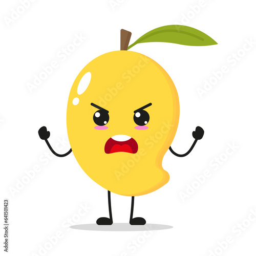 Cute furious mango character. Temperament fruit cartoon emoticon in flat style. food vector illustration