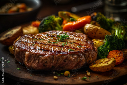 Juicy steak cooked to perfection. 