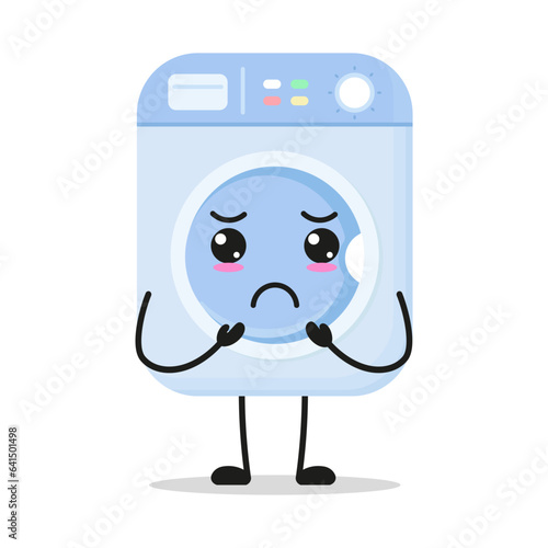 Cute gloomy washing machine character. Funny sad home appliance cartoon emoticon in flat style. bag vector illustration