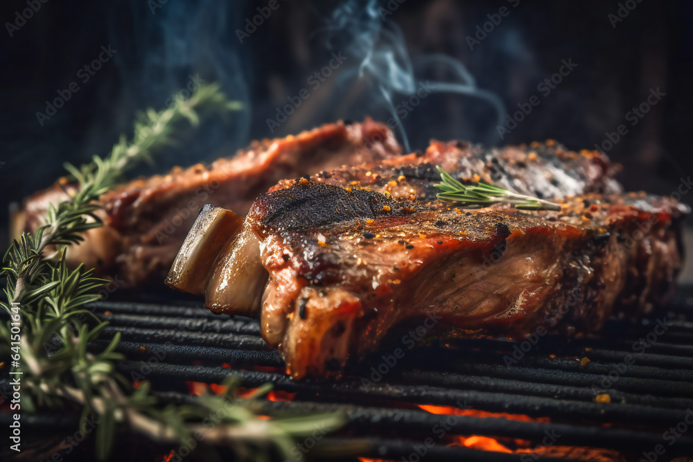 Tender pork ribs grilled to perfection and served with a mouthwatering array of fried vegetables cooked over an open fire.