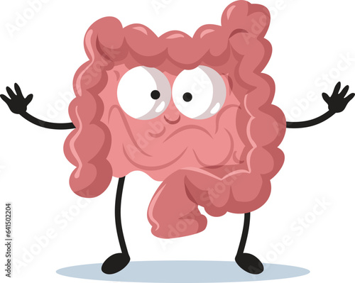 Happy Intestine Cartoon Mascot Character in Vector Style. Healthy cheerful bowl gut personage smiling for good digestion
