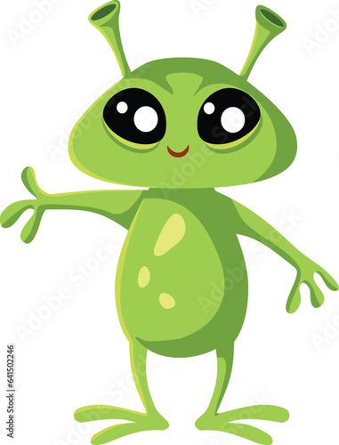Funny Cartoon little Green Alien Saluting Vector Cartoon. Cute little Martian being friendly and nice 
