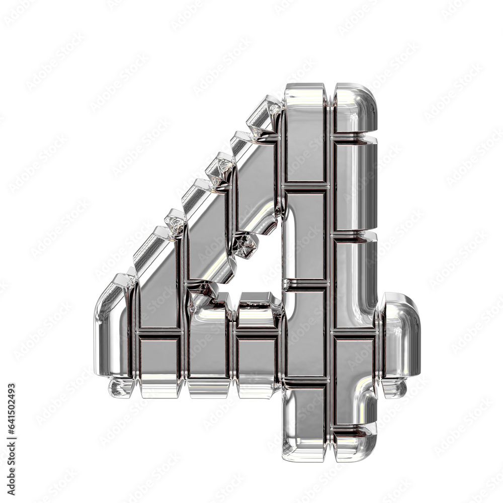 Symbol made of silver vertical bricks. number 4 Symbol made of silver vertical bricks. number 4