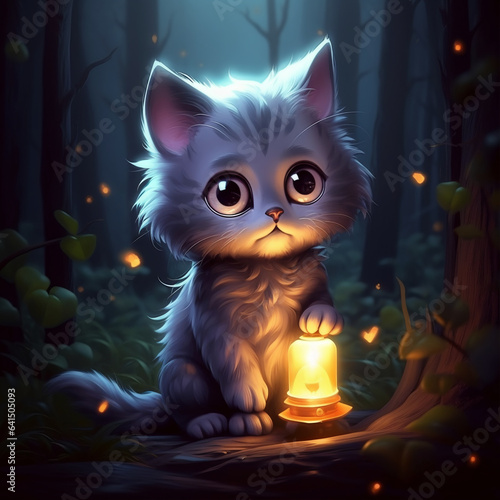 Portrait of a cat holding a lamp.