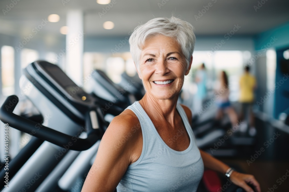 Senior caucasian woman exercising and working out in a gym