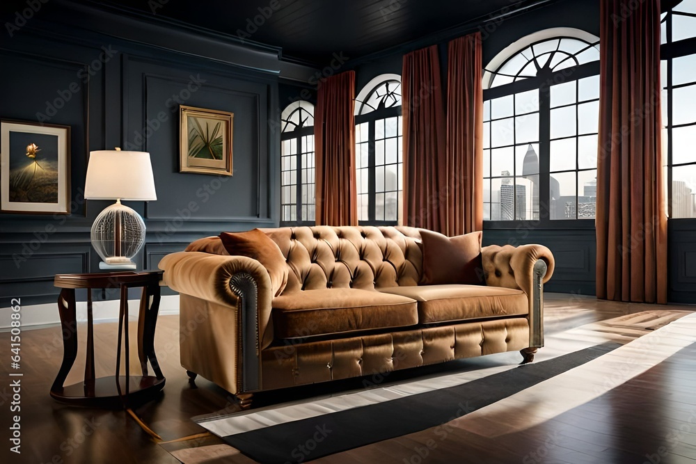 A plush velvet loveseat with intricate tufting, exuding luxury