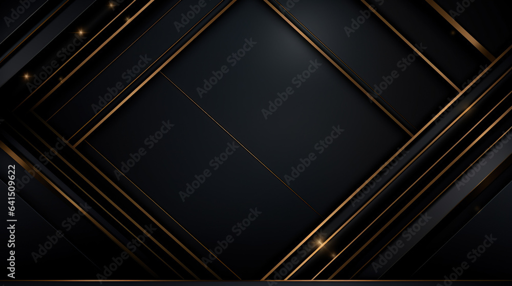 Dark deep black dynamic abstract background with golden diagonal lines ...